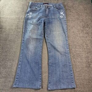 FMS Jeans Wear Flare Jeans Women 34 Blue Floral Embroidered Y2K Vintage